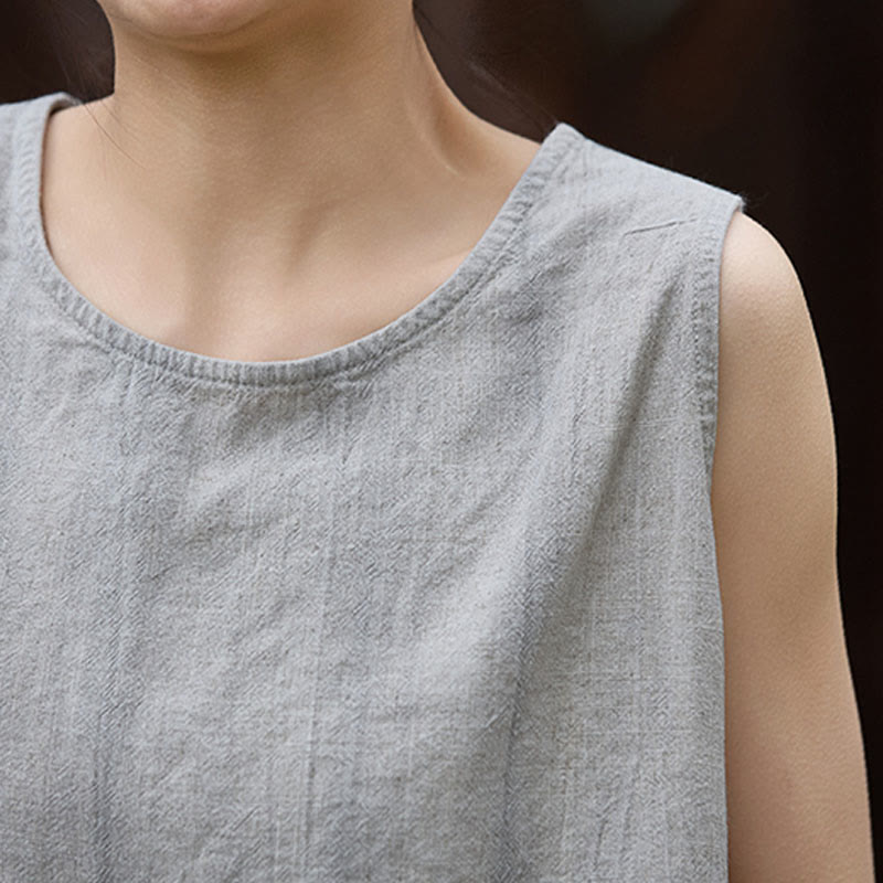 Lightweight Linen Sleeveless Crew Neck Meditation Vest