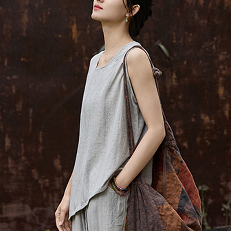 Lightweight Linen Sleeveless Crew Neck Meditation Vest