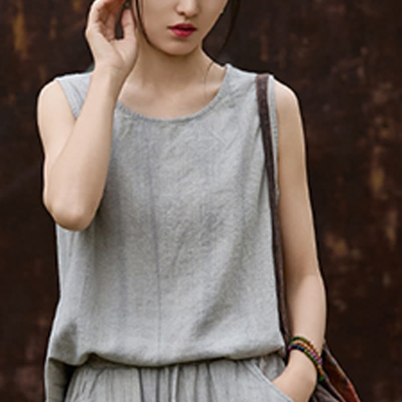 Lightweight Linen Sleeveless Crew Neck Meditation Vest