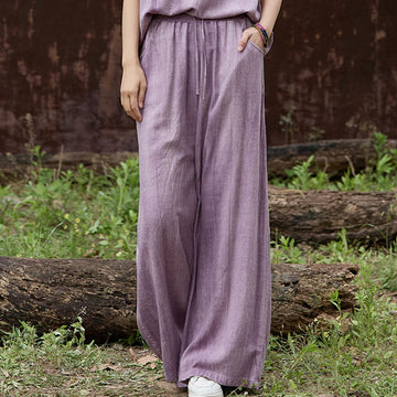 Casual Tie-Dye Women's Linen Wide Leg Pants With Pockets