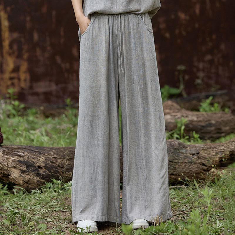Casual Tie-Dye Women's Linen Wide Leg Pants With Pockets