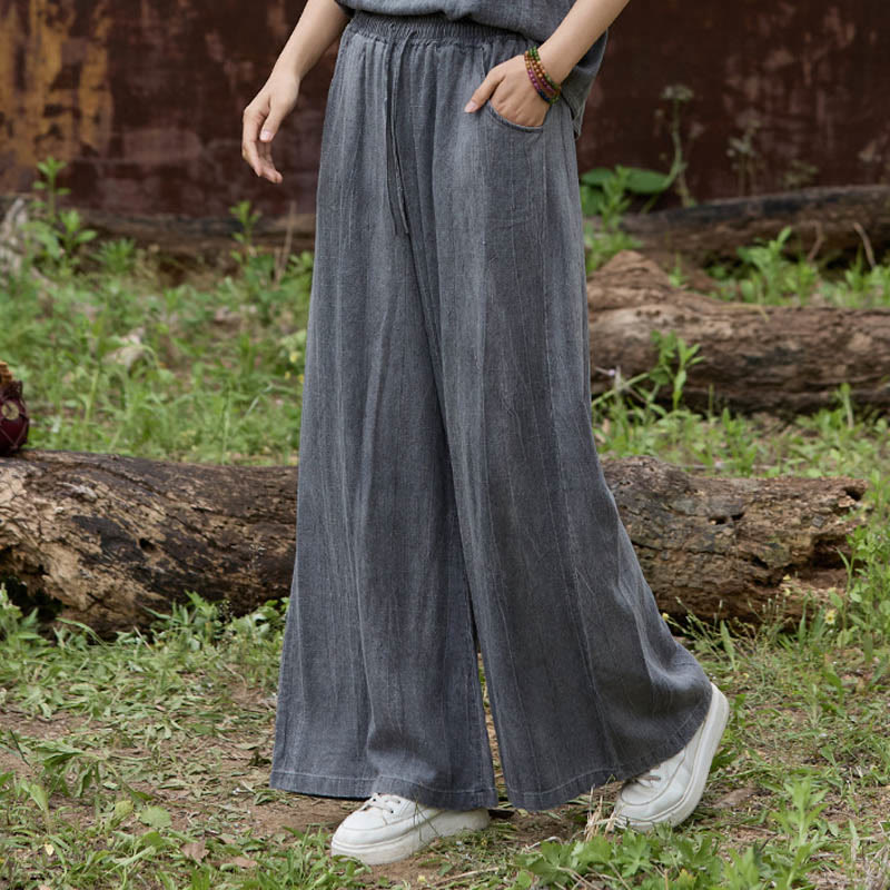 Casual Tie-Dye Women's Linen Wide Leg Pants With Pockets
