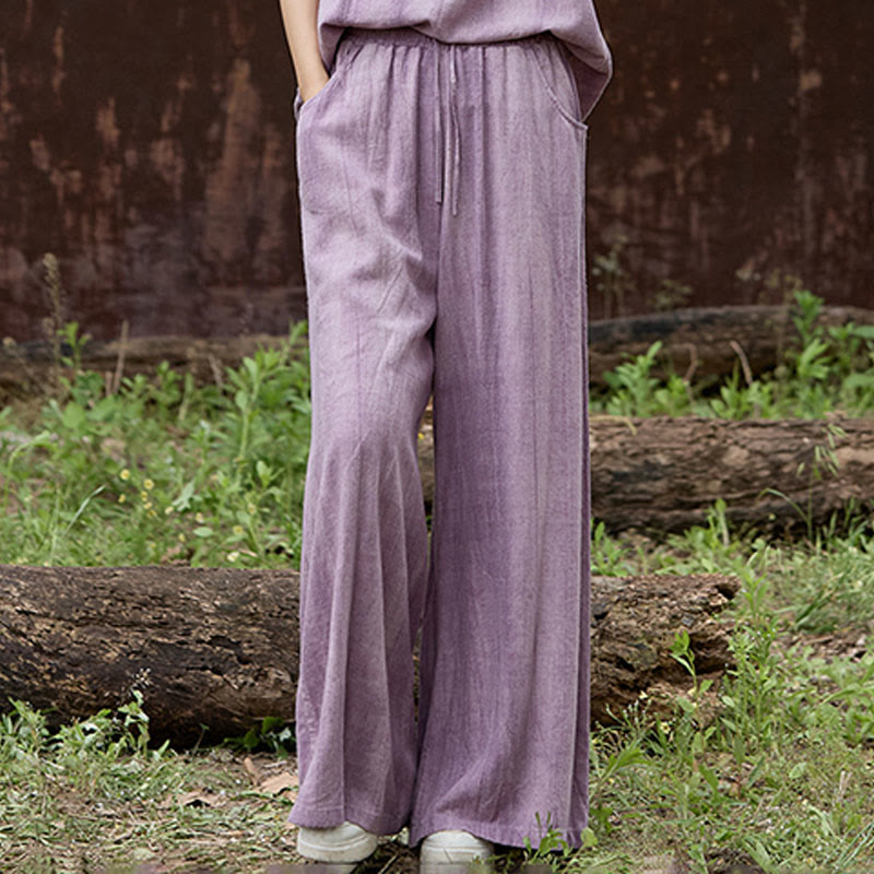Casual Tie-Dye Women's Linen Wide Leg Pants With Pockets
