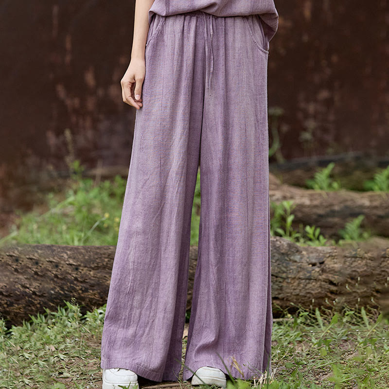 Casual Tie-Dye Women's Linen Wide Leg Pants With Pockets
