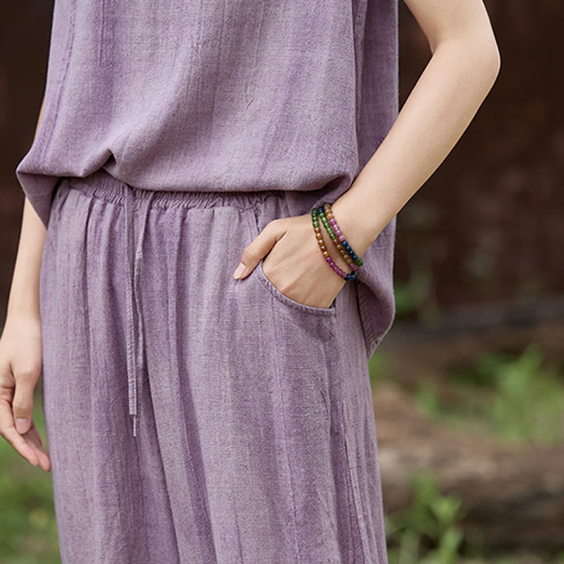 Casual Tie-Dye Women's Linen Wide Leg Pants With Pockets