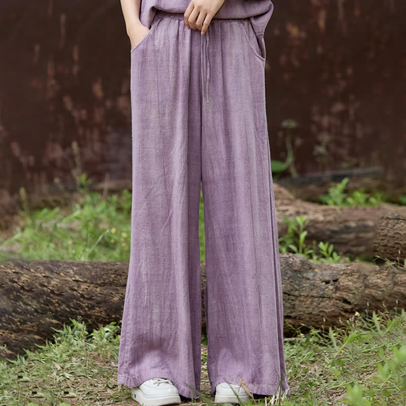 Casual Tie-Dye Women's Linen Wide Leg Pants With Pockets