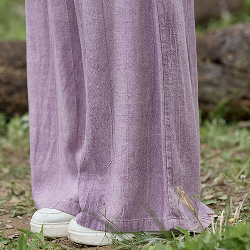 Casual Tie-Dye Women's Linen Wide Leg Pants With Pockets