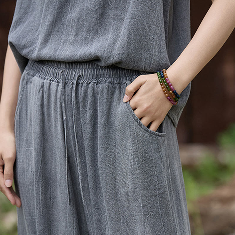 Casual Tie-Dye Women's Linen Wide Leg Pants With Pockets