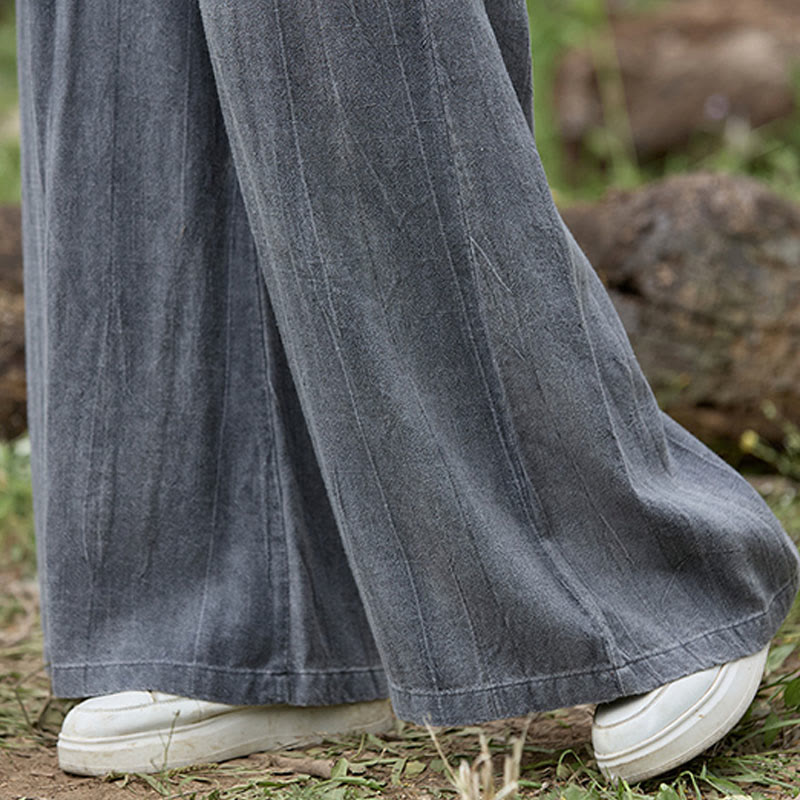 Casual Tie-Dye Women's Linen Wide Leg Pants With Pockets