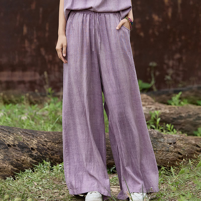 Casual Tie-Dye Women's Linen Wide Leg Pants With Pockets
