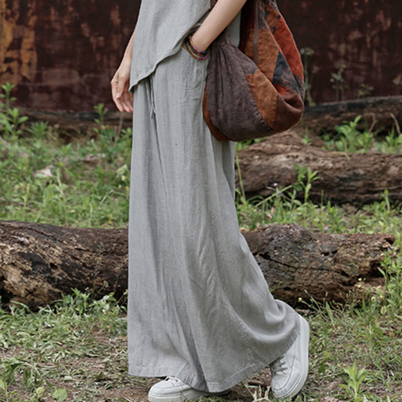 Casual Tie-Dye Women's Linen Wide Leg Pants With Pockets