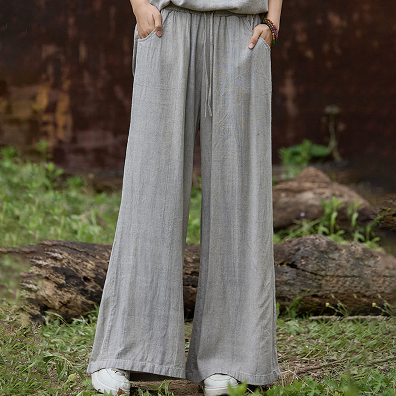 Casual Tie-Dye Women's Linen Wide Leg Pants With Pockets