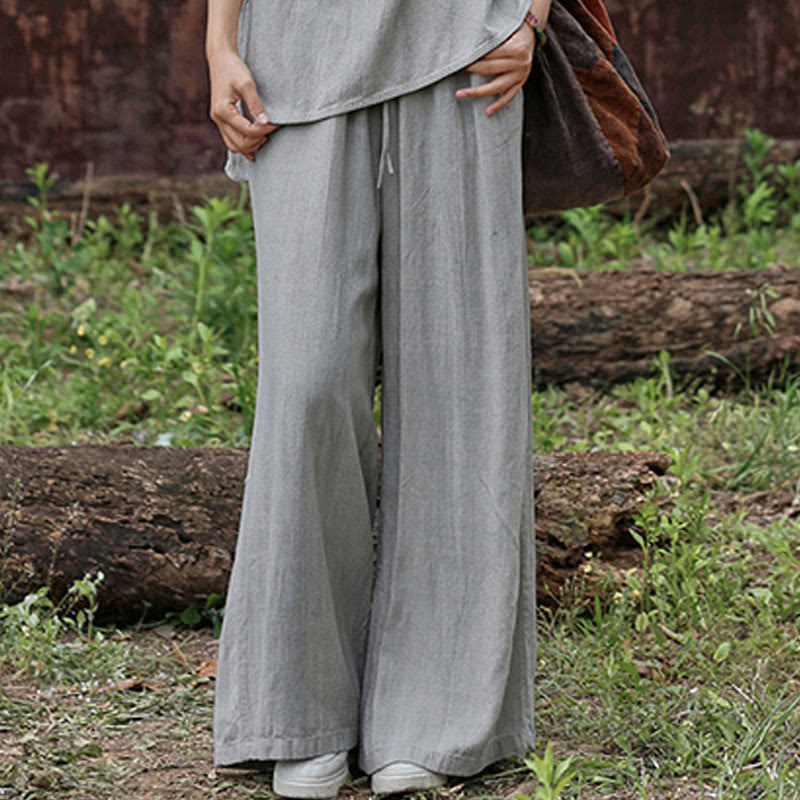 Casual Tie-Dye Women's Linen Wide Leg Pants With Pockets
