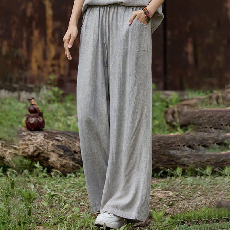 Casual Tie-Dye Women's Linen Wide Leg Pants With Pockets