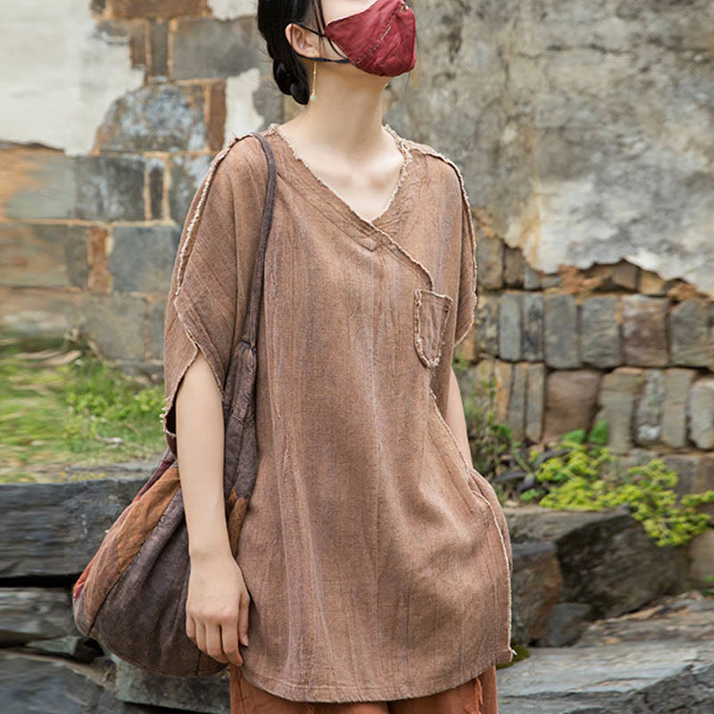 Breathable Linen V-Neck Mindful Movement T-Shirt