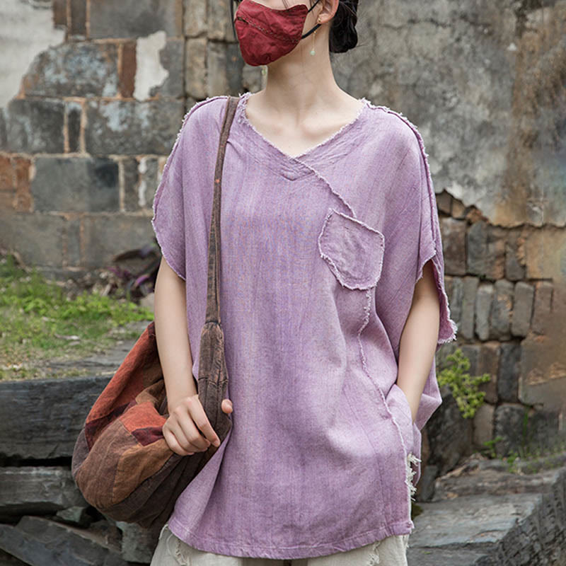 Breathable Linen V-Neck Mindful Movement T-Shirt