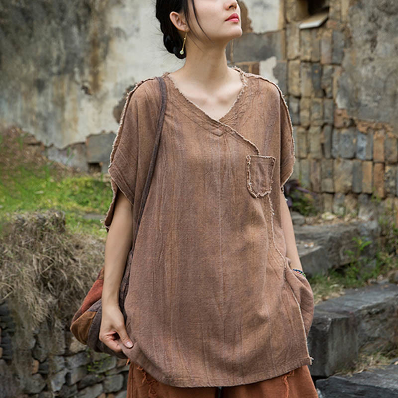 Breathable Linen V-Neck Mindful Movement T-Shirt