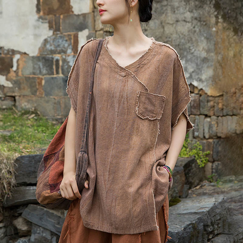Breathable Linen V-Neck Mindful Movement T-Shirt