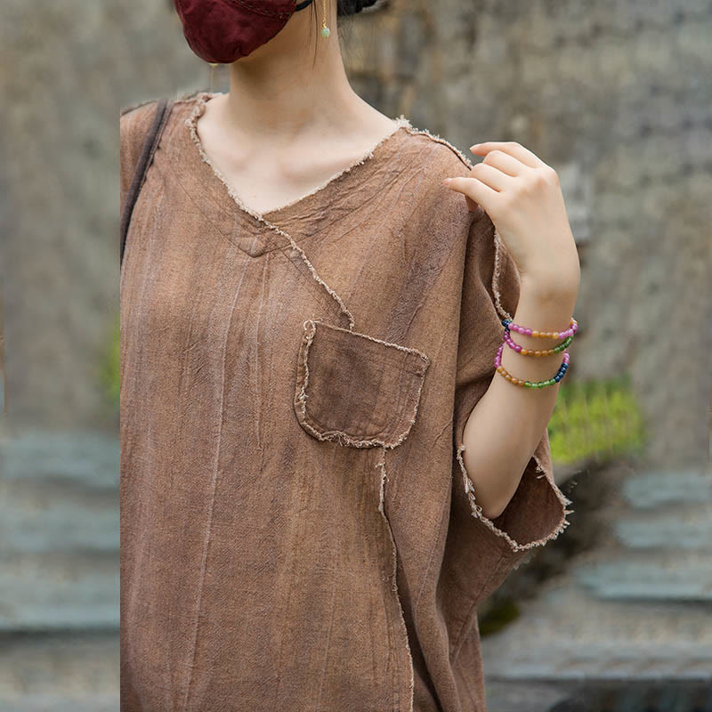 Breathable Linen V-Neck Mindful Movement T-Shirt