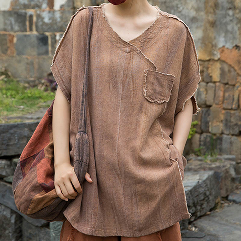 Breathable Linen V-Neck Mindful Movement T-Shirt