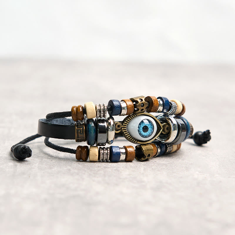 Tibetan Evil Eye Leather Adjustable Protection Bracelet