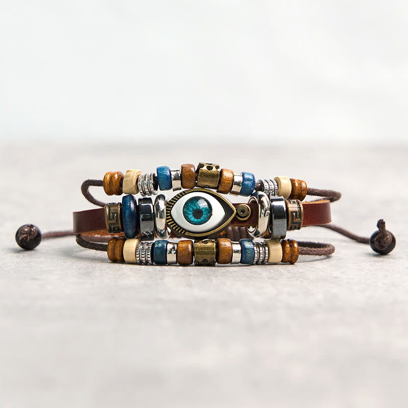 Tibetan Evil Eye Leather Adjustable Protection Bracelet