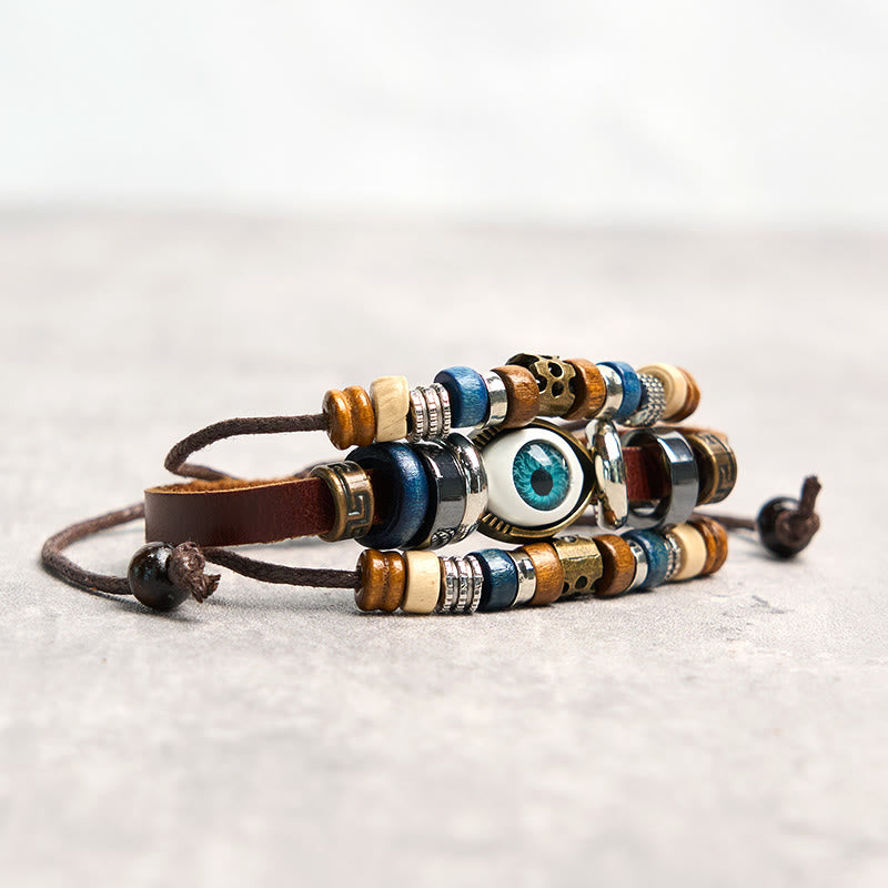 Tibetan Evil Eye Leather Adjustable Protection Bracelet