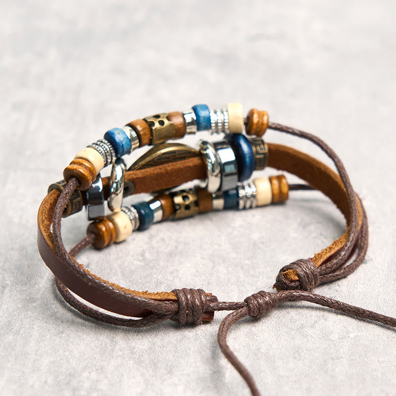 Tibetan Evil Eye Leather Adjustable Protection Bracelet