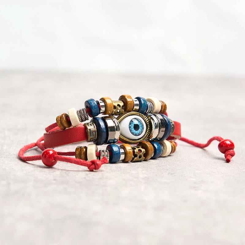 Tibetan Evil Eye Leather Adjustable Protection Bracelet