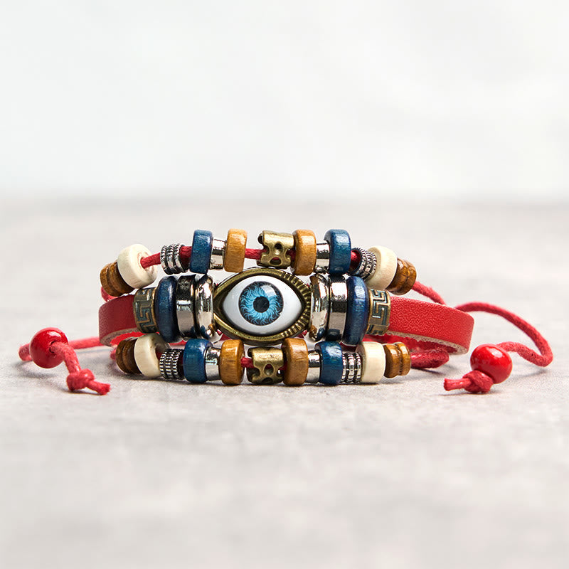 Tibetan Evil Eye Leather Adjustable Protection Bracelet