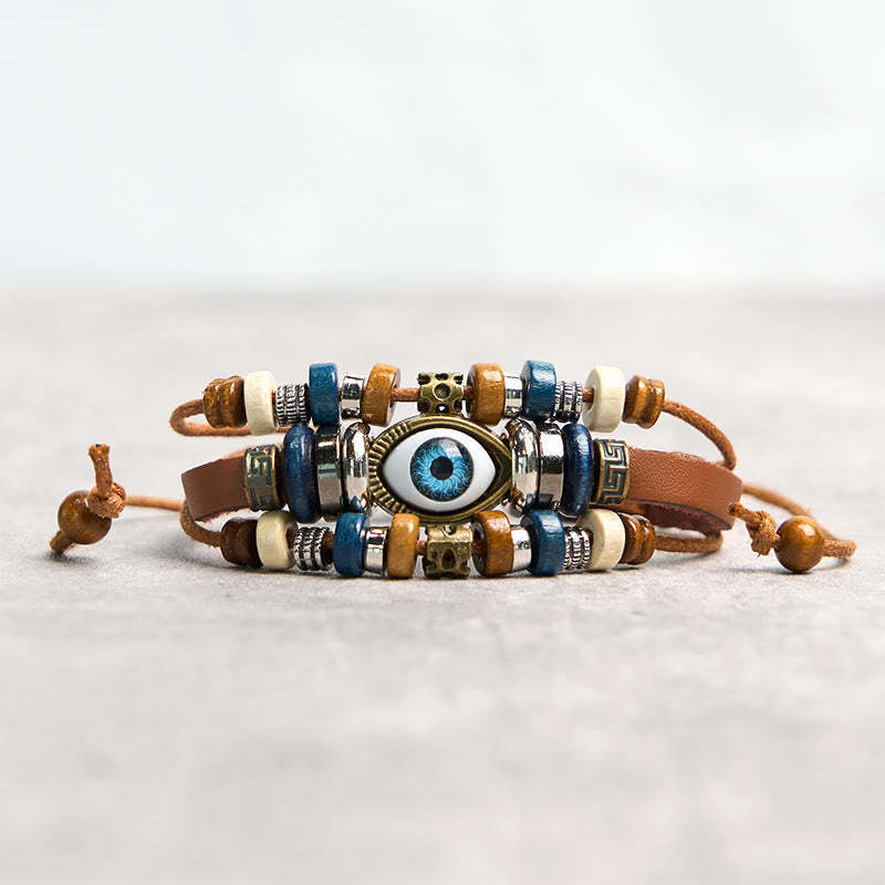 Tibetan Evil Eye Leather Adjustable Protection Bracelet
