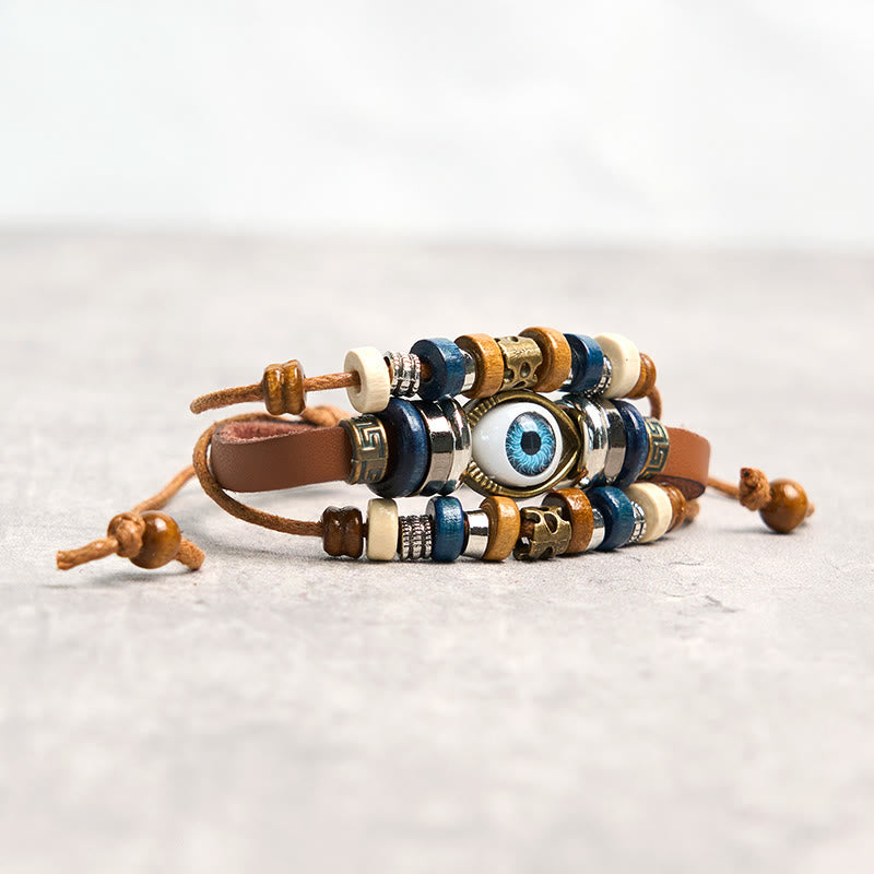 Tibetan Evil Eye Leather Adjustable Protection Bracelet