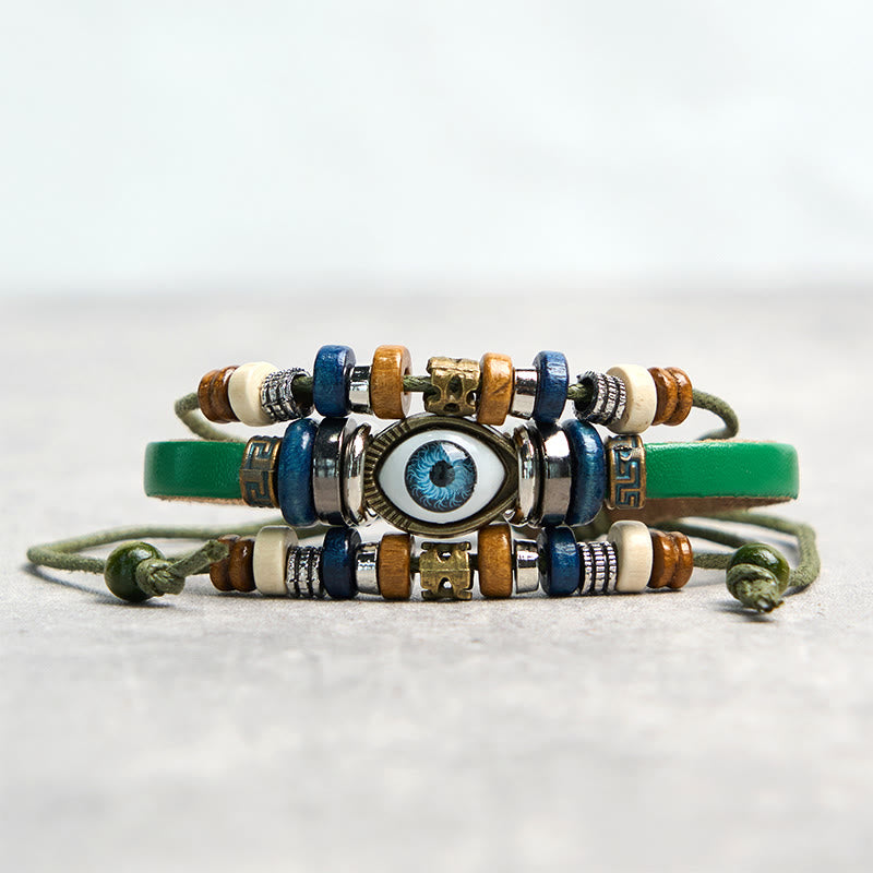 Tibetan Evil Eye Leather Adjustable Protection Bracelet