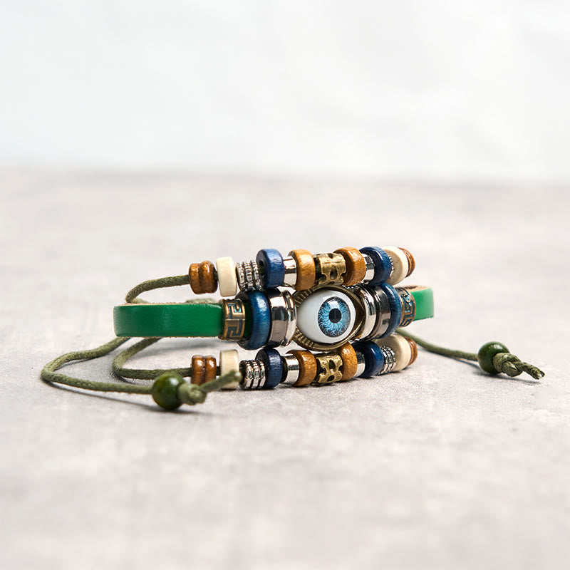 Tibetan Evil Eye Leather Adjustable Protection Bracelet