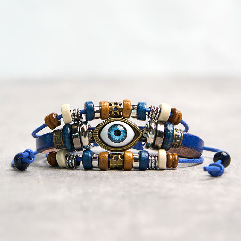 Tibetan Evil Eye Leather Adjustable Protection Bracelet