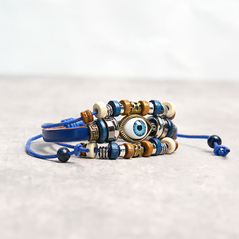 Tibetan Evil Eye Leather Adjustable Protection Bracelet