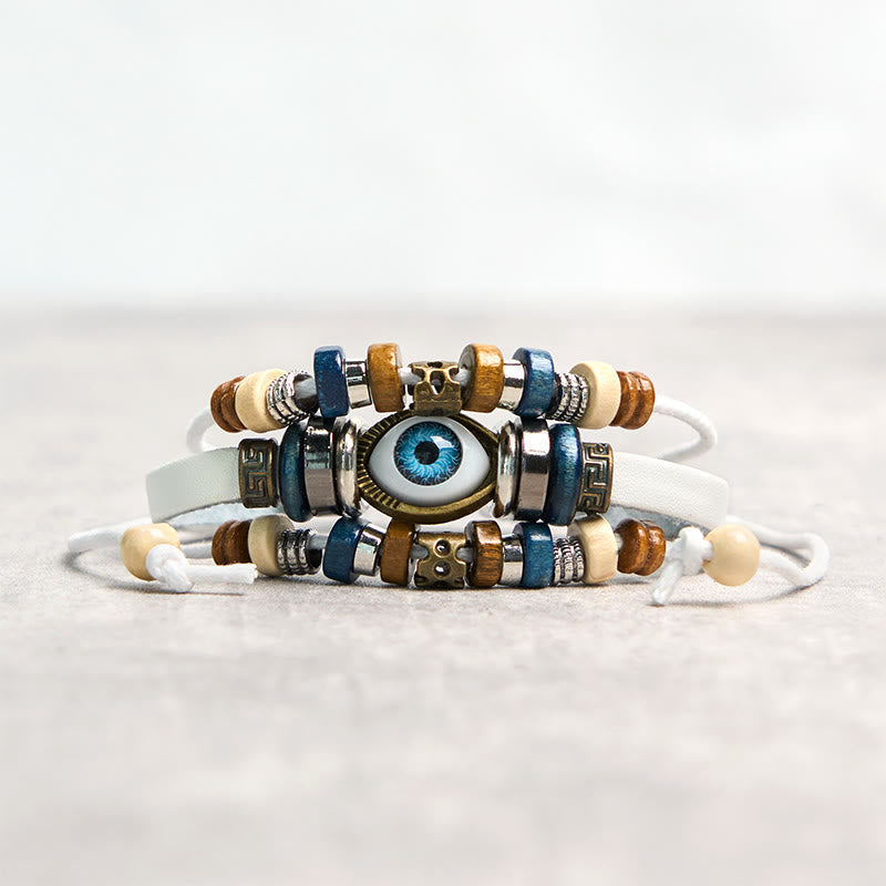 Tibetan Evil Eye Leather Adjustable Protection Bracelet