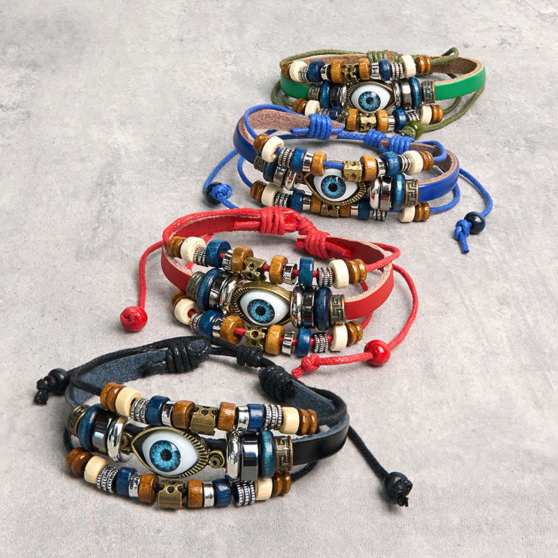Tibetan Evil Eye Leather Adjustable Protection Bracelet