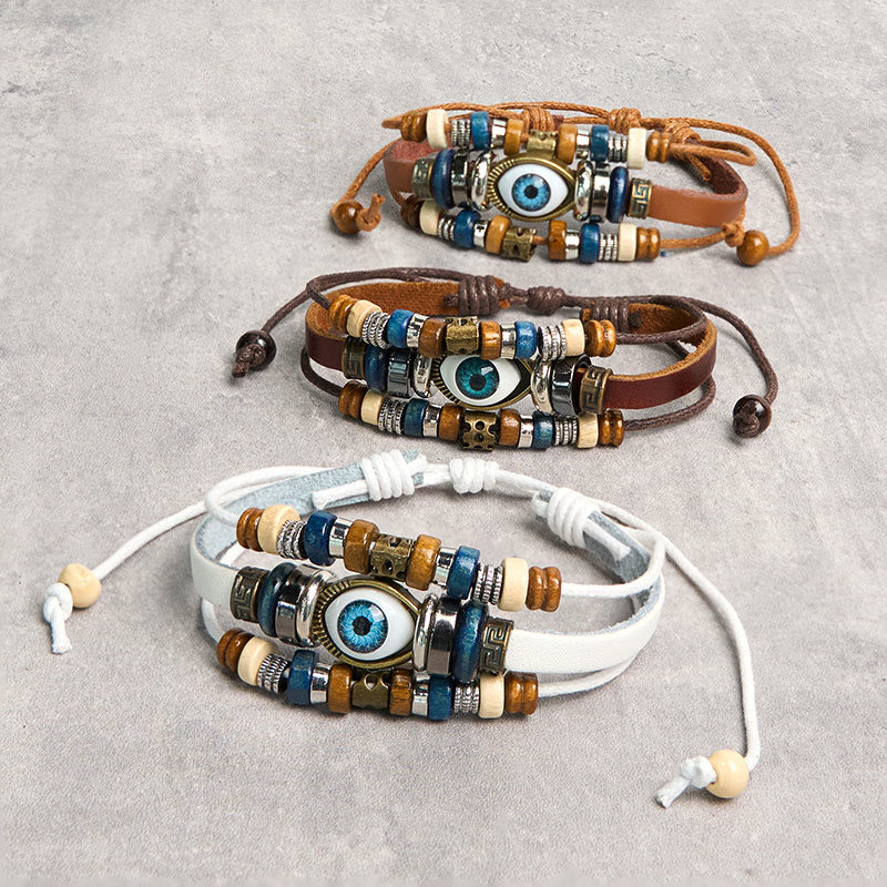 Tibetan Evil Eye Leather Adjustable Protection Bracelet