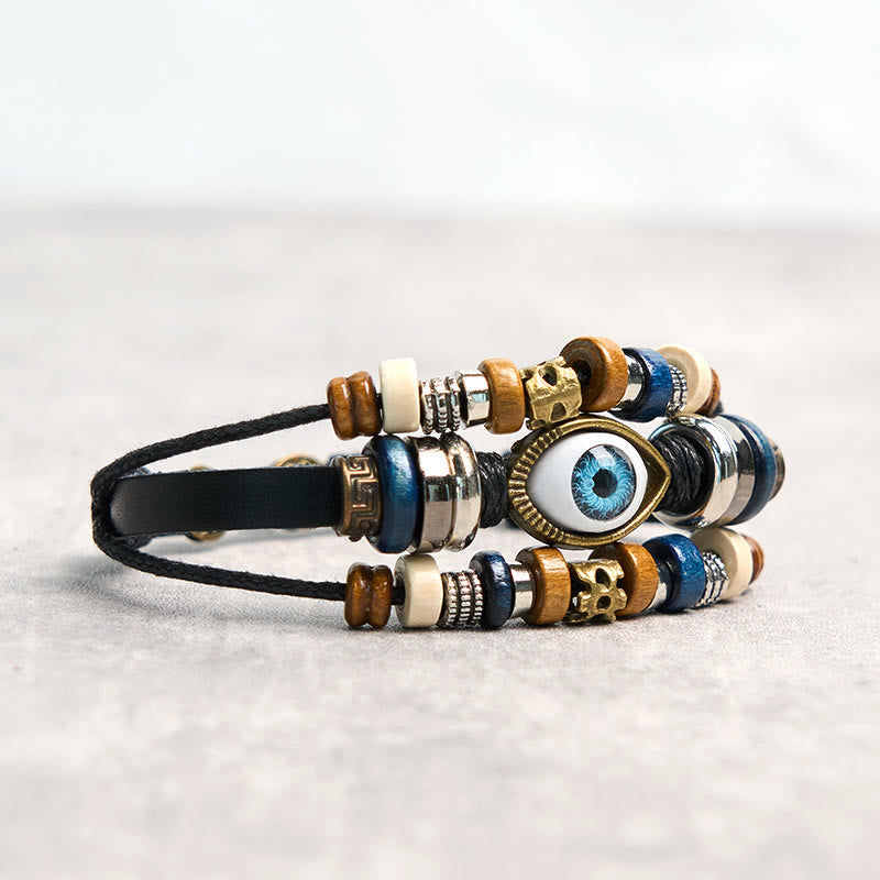 Tibetan Evil Eye Leather Adjustable Protection Bracelet