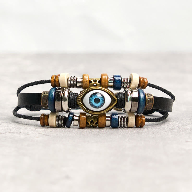 Tibetan Evil Eye Leather Adjustable Protection Bracelet
