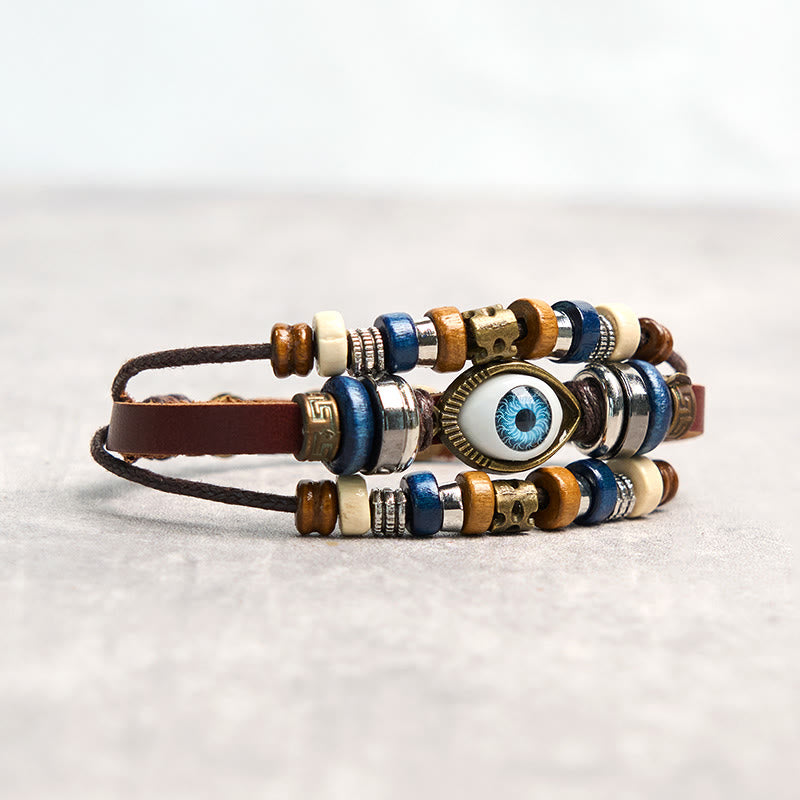 Tibetan Evil Eye Leather Adjustable Protection Bracelet