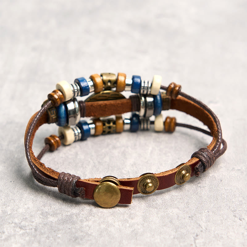 Tibetan Evil Eye Leather Adjustable Protection Bracelet