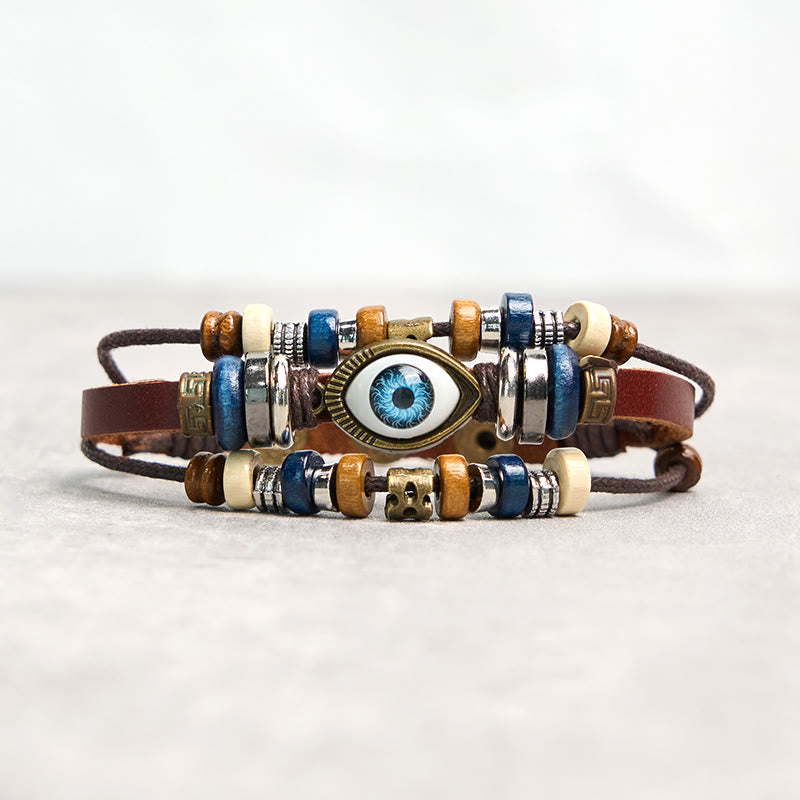 Tibetan Evil Eye Leather Adjustable Protection Bracelet