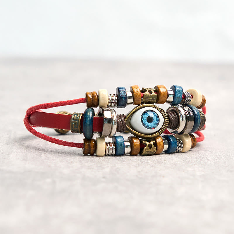 Tibetan Evil Eye Leather Adjustable Protection Bracelet