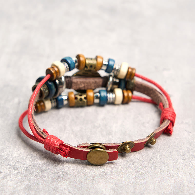 Tibetan Evil Eye Leather Adjustable Protection Bracelet