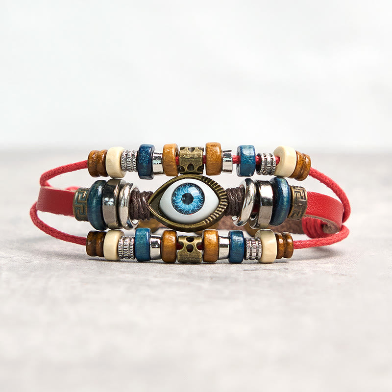 Tibetan Evil Eye Leather Adjustable Protection Bracelet