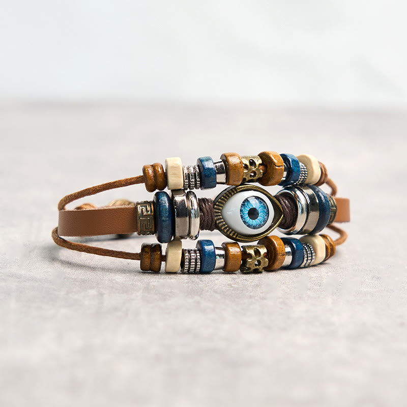Tibetan Evil Eye Leather Adjustable Protection Bracelet
