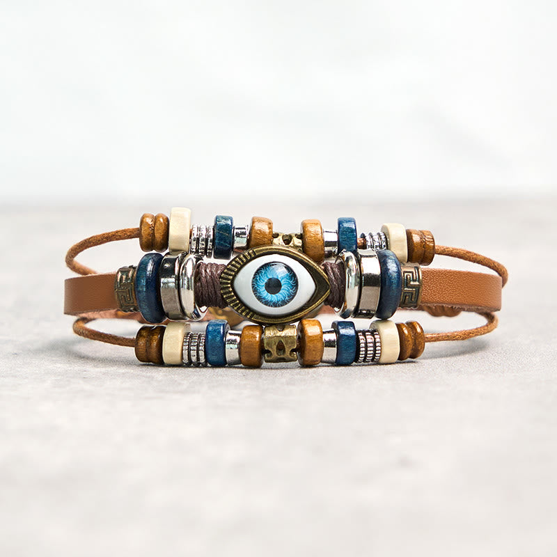 Tibetan Evil Eye Leather Adjustable Protection Bracelet