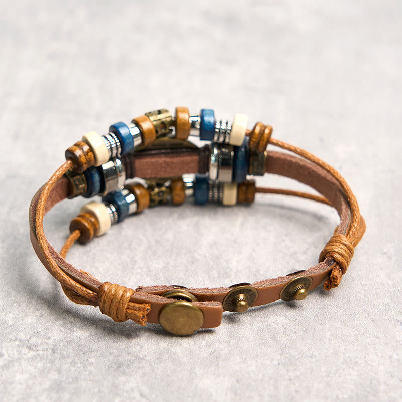 Tibetan Evil Eye Leather Adjustable Protection Bracelet